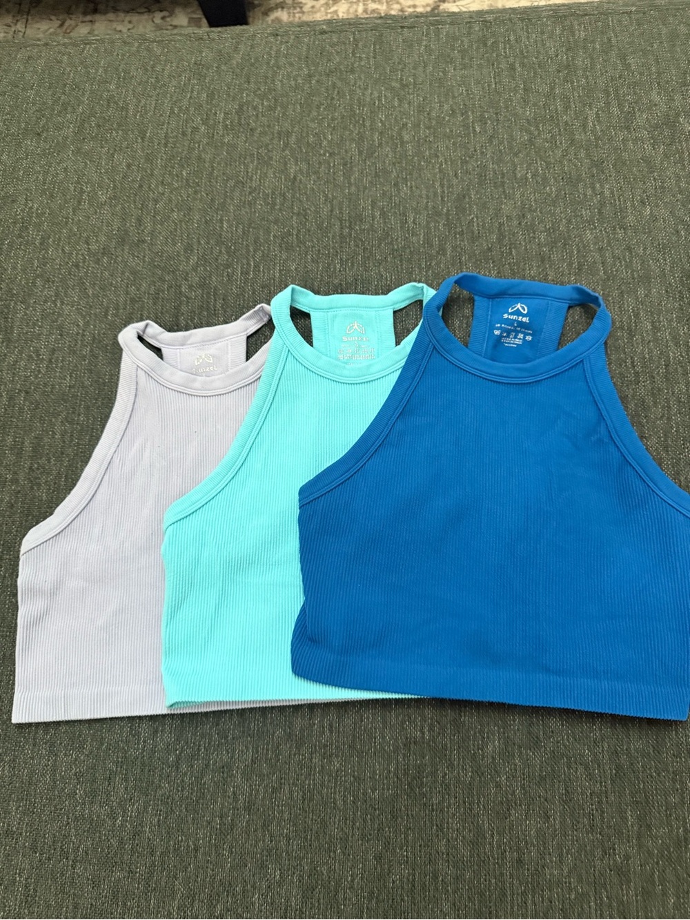 Sunzel Women’s size L Ribbed  Halter Tank Tops - Royal Blue, turquois Light gray